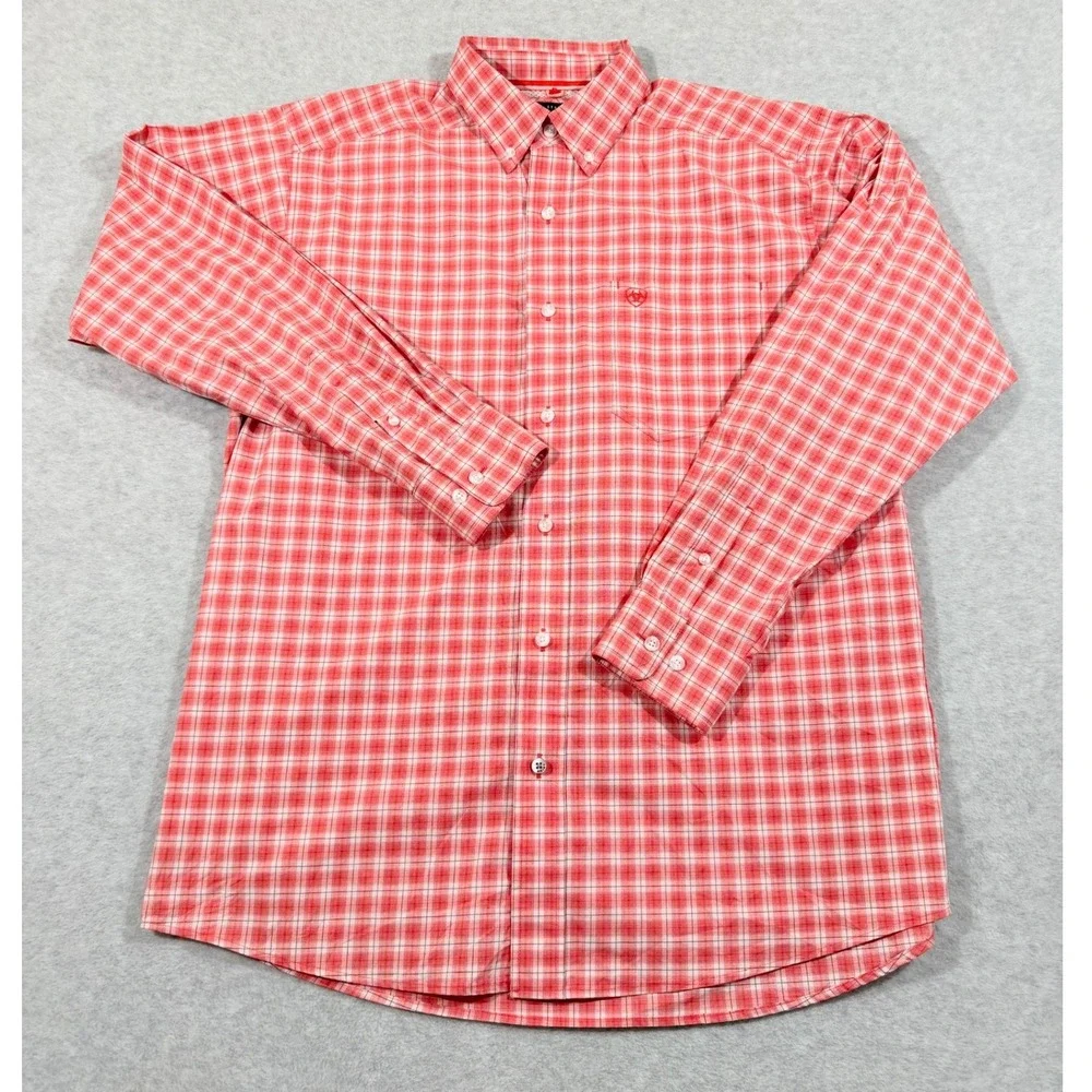 Ariat Pro Teddy Shirt Mens Medium Red Plaid Stretch LS Button Down‎